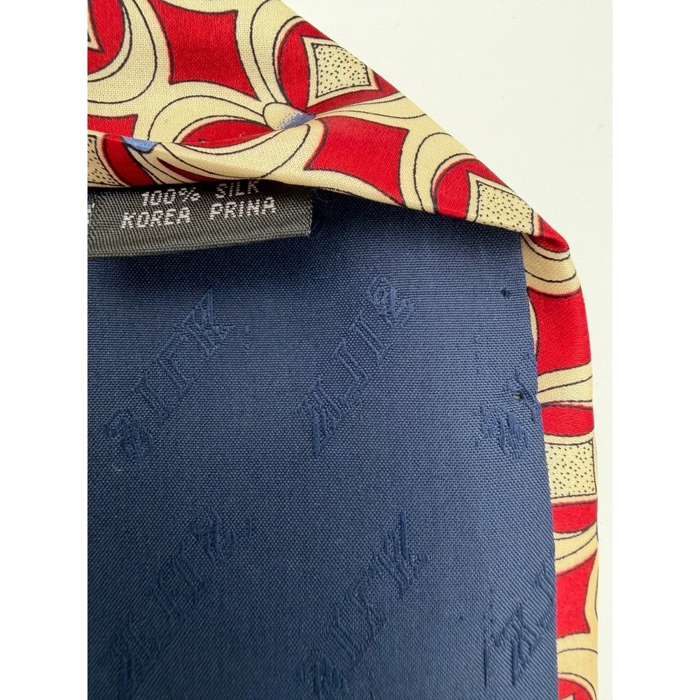 Gobar Italy Design Mens Silk Necktie Red Geometric 50s Rockabilly Vintage Style